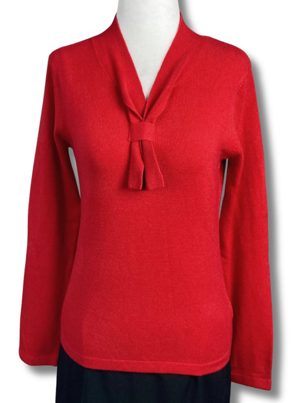 TABI Red thin knit v-neck sweater w/ adjustable neck tie pieces XS SMALL MEDIUM - Picture 3 of 16